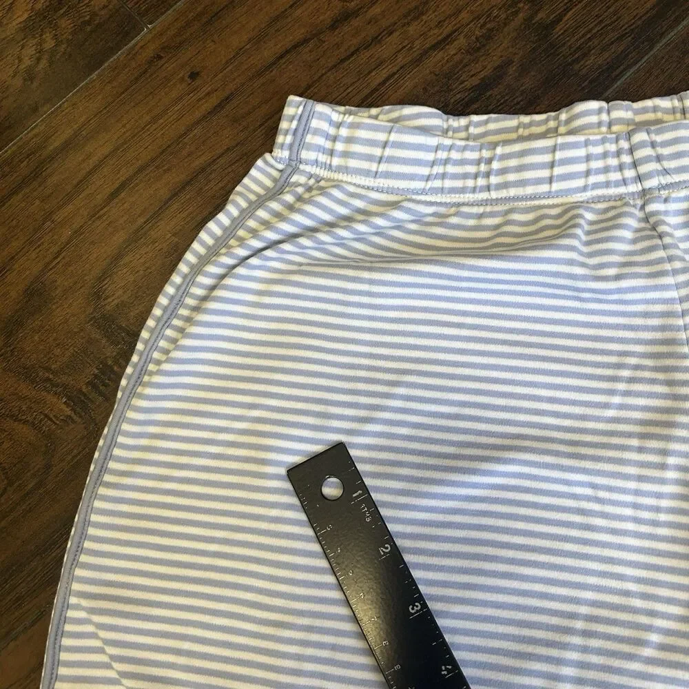 Lake Pajama Pants Cropped Size Small Blue Striped Piped Pima Cotton Bottoms